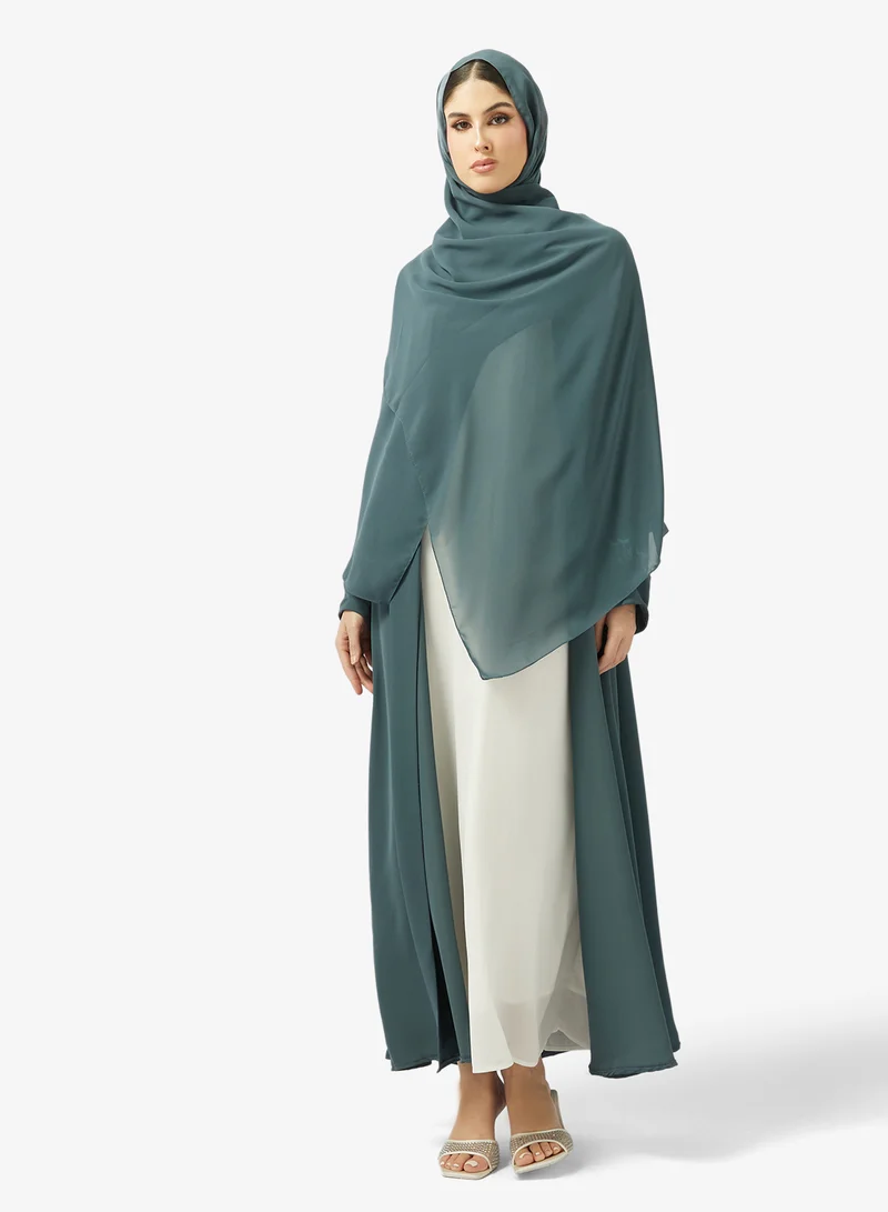 hayas closet Floral Embroidered And Embellished Open Front V Neck Abaya